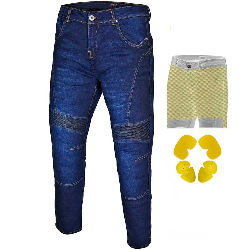 RIDERACT® Mens Biker Riding Denim Pants Reinforced Dark Blue Denim Jeans NEW